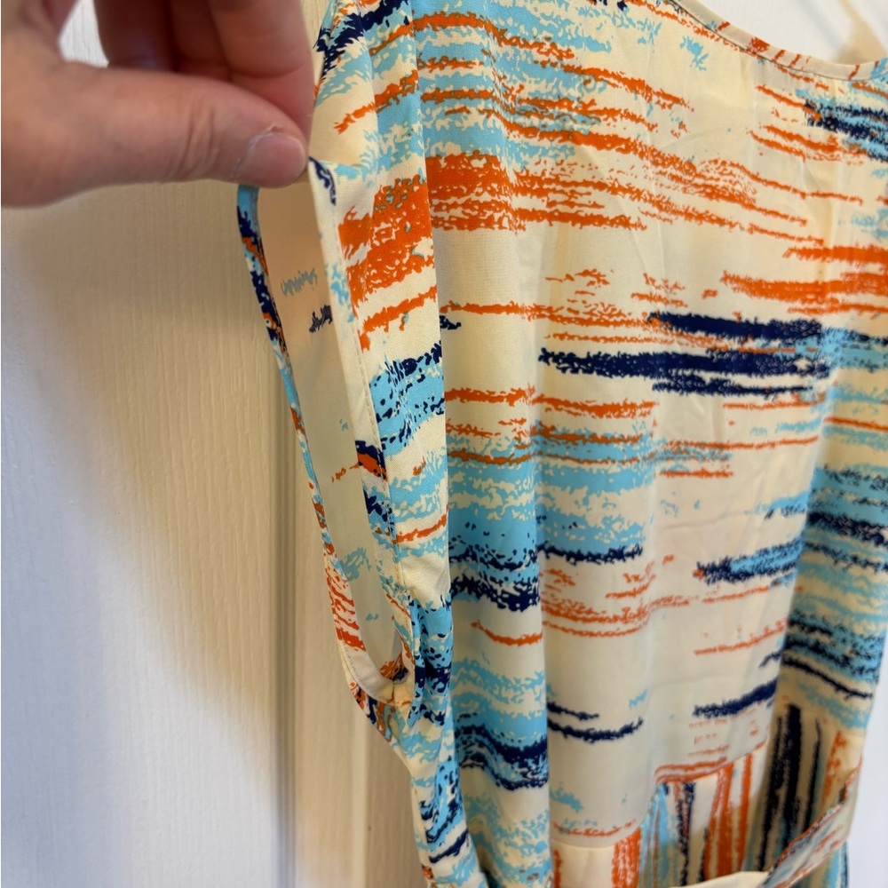 NWT Women’s Size Large Emery Rose Cream Colored Dress w/Blue & Orange Designs - Picture 7 of 8